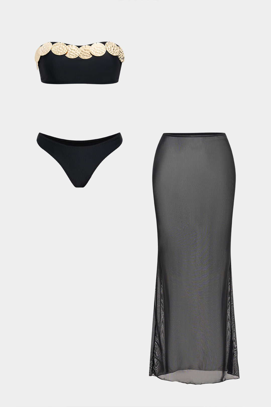Medallion Bandeau Bikini & Mesh Skirt Set