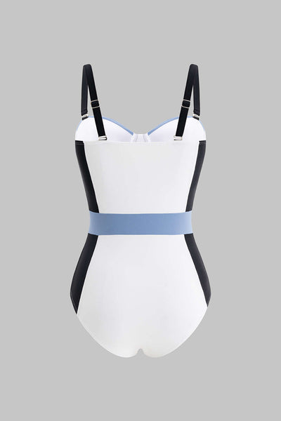 Patchwork Bustier One-Piece Swimsuit