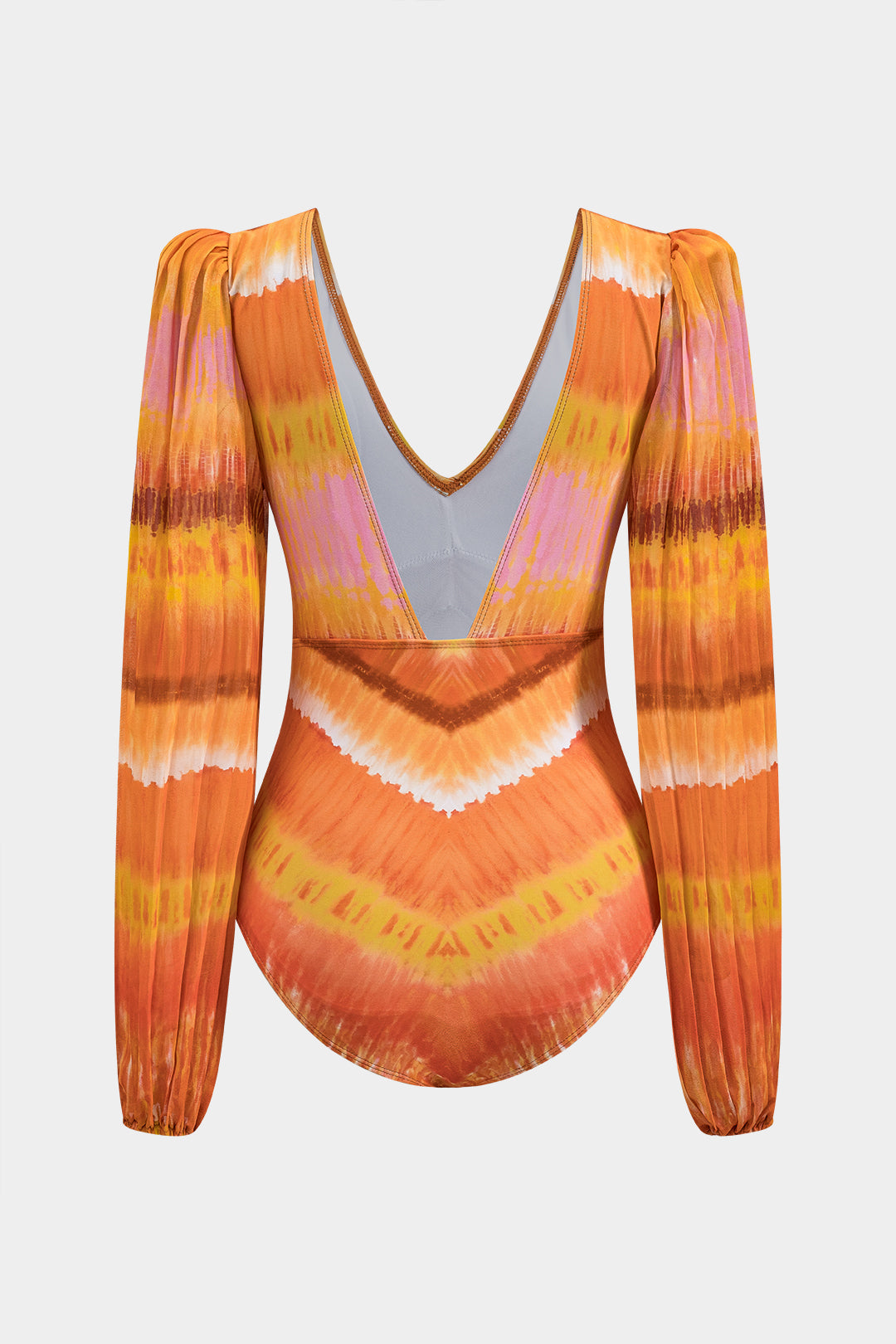 Bishop-Sleeve Plunge One-Piece Swimsuit