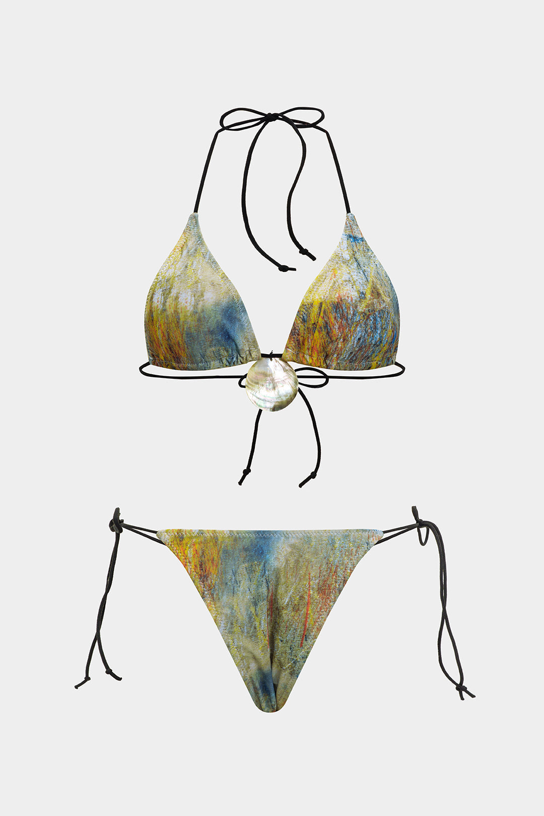 Shell-Medallion Triangle Bikini Set