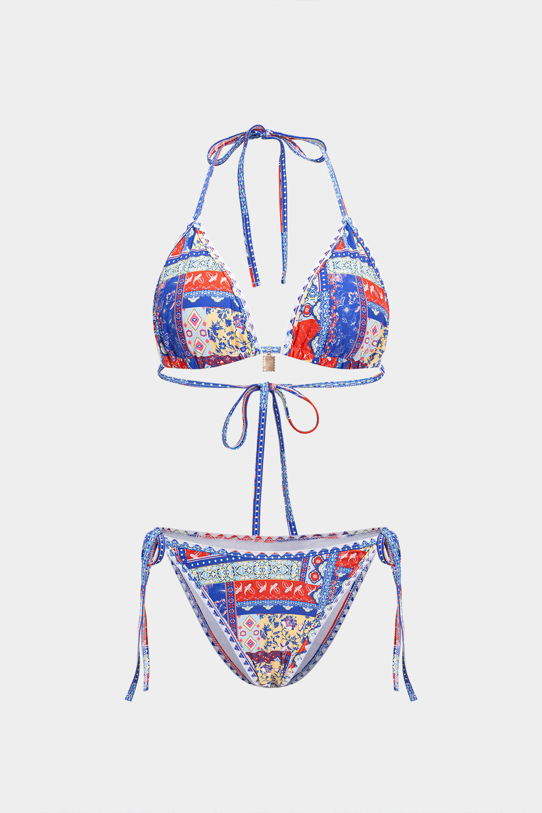 Patchwork Triangle Tie-Side Bikini Set