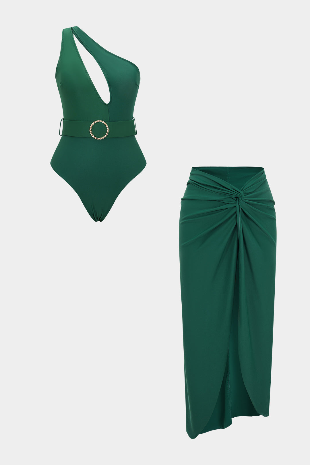 Belted Cut-Out One-Piece Swimsuit Set