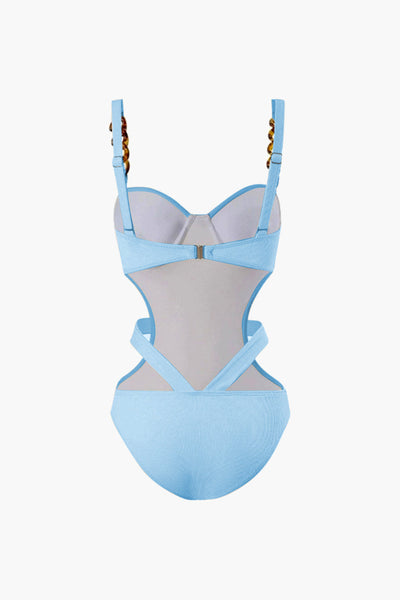 Sash-Belt Bustier Cutout One-Piece Swimsuit