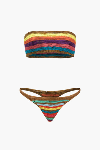 Rainbow Stripe Crochet Bikini Set