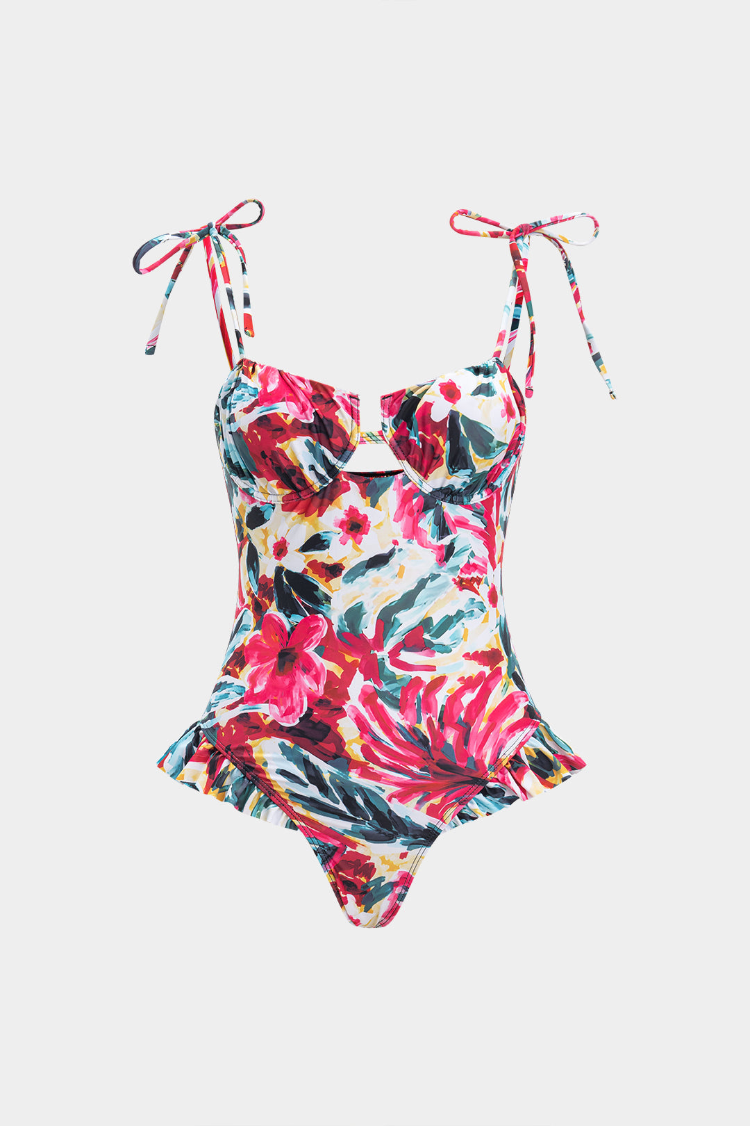 Tie-Strap Peplum Keyhole One-Piece Swimsuit