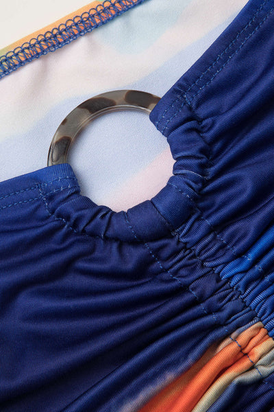 Asymmetric Ring Bikini & Ruched Skirt Set