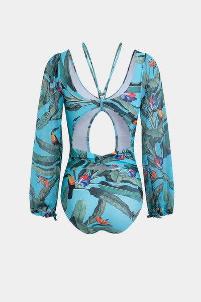 Keyhole Long-Sleeve One-Piece Swimsuit