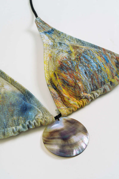 Shell-Medallion Triangle Bikini Set