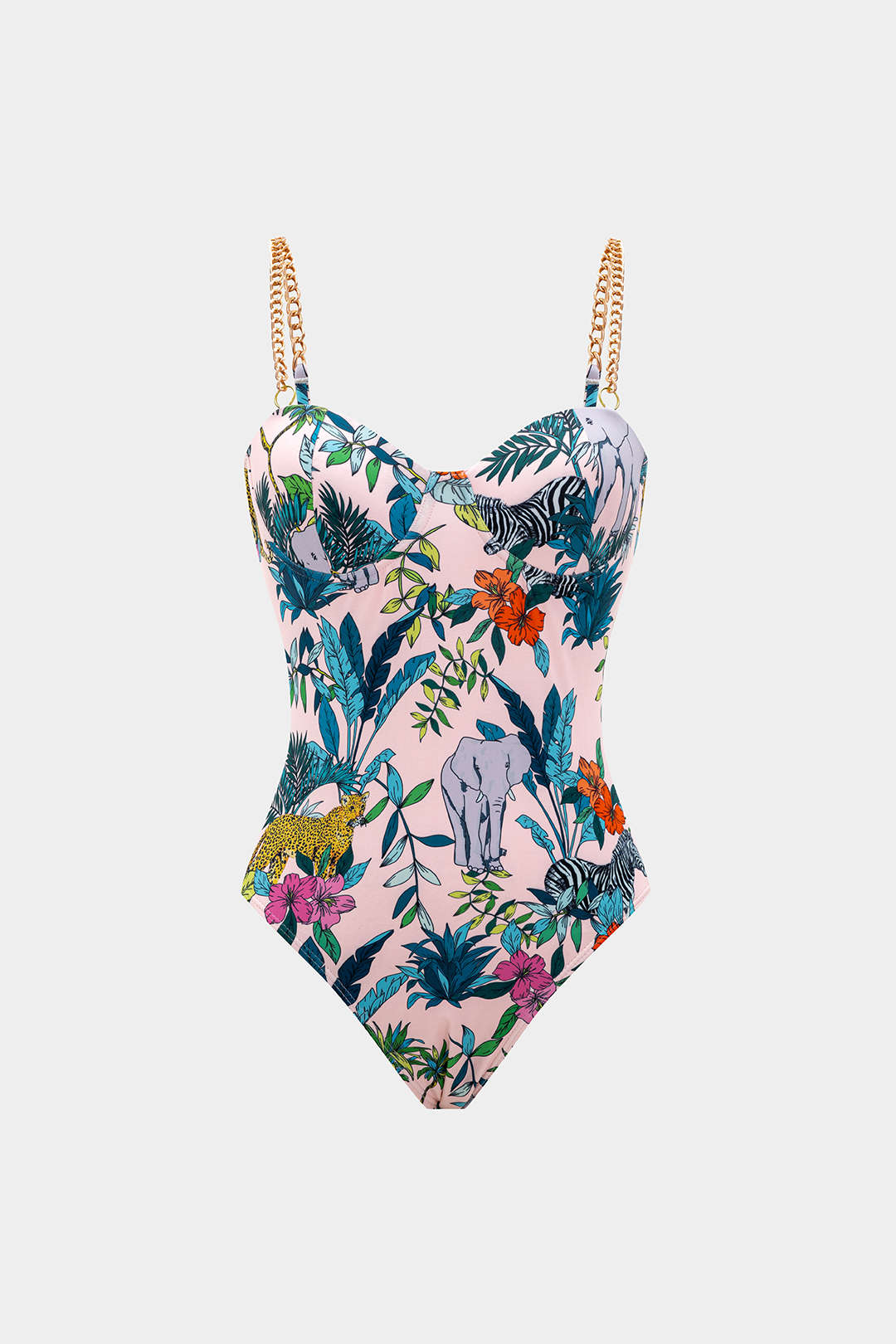 Floral Print Backless Chain One-Piece Swimsuit