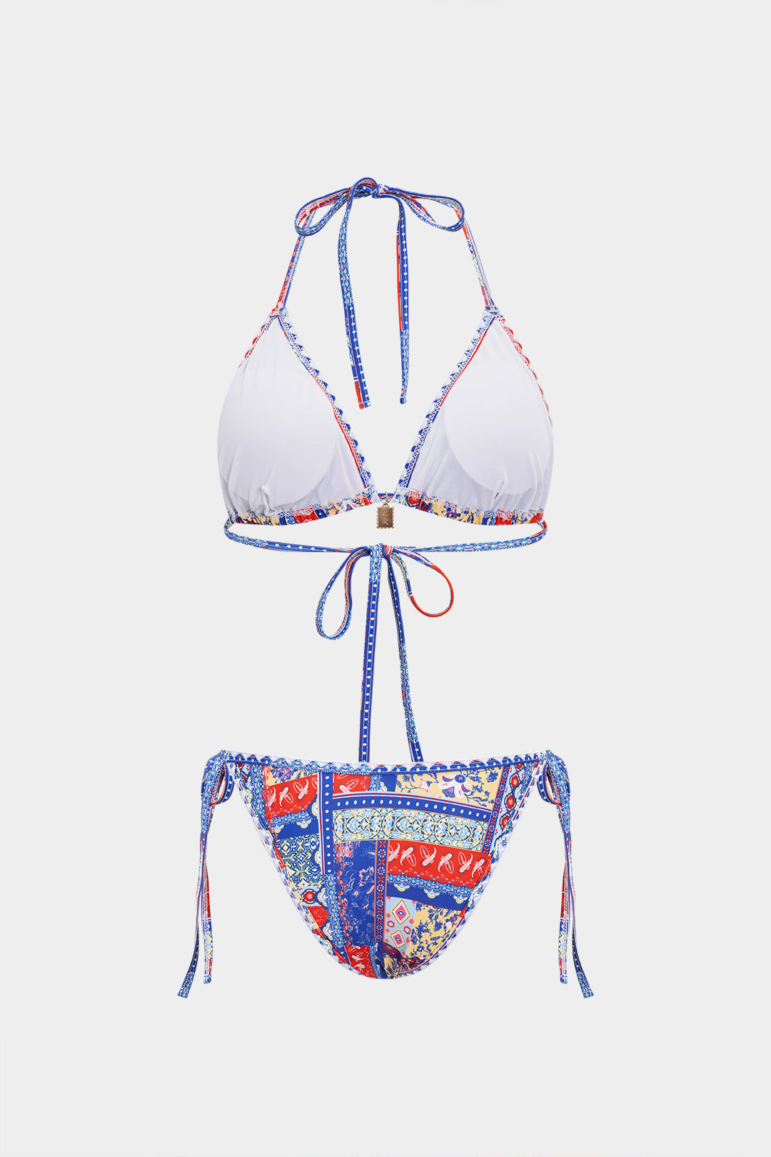 Patchwork Triangle Tie-Side Bikini Set