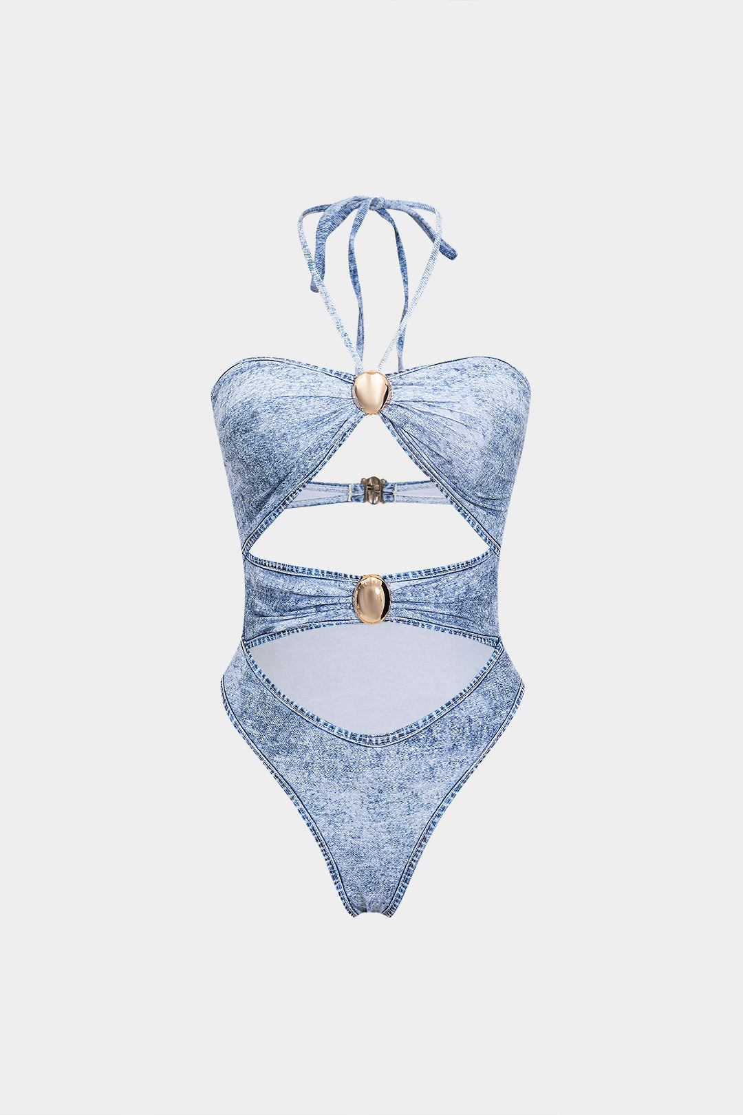 Cabochon Halter Cut-Out One-Piece Swimsuit