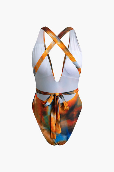 Plunge Wrap One-Piece Swimsuit Set