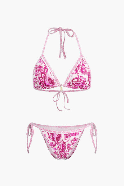 Graphic Paisley Tie-Side Bikini Set