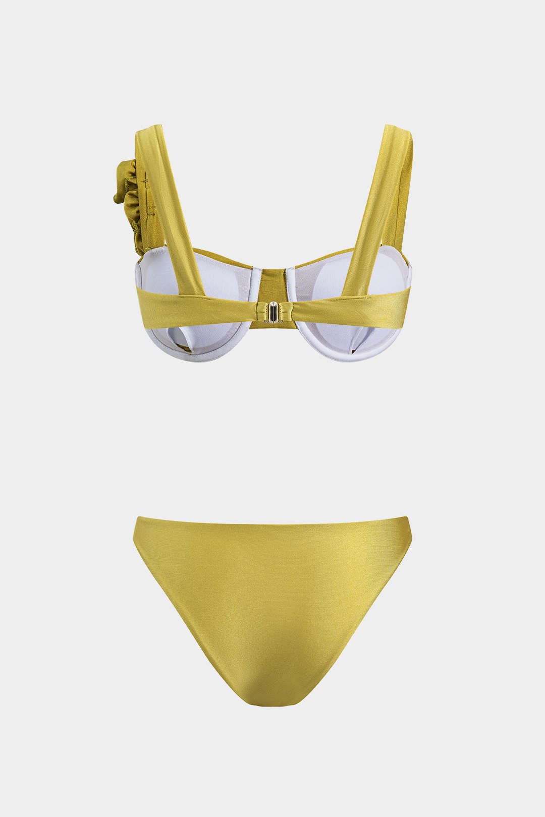 3D Flower Ruched Slip Bikini And Fringe Drawstrings Cover Up Three-Pieces Set