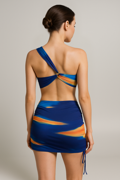 Asymmetric Ring Bikini & Ruched Skirt Set