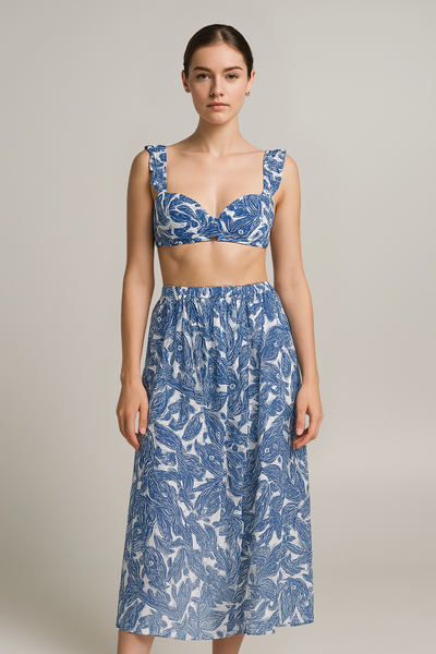 Ruffle-Shoulder High-Waist 3-Piece Bikini Set