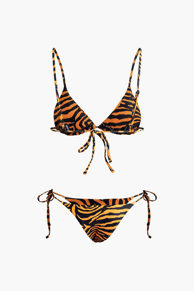 Leopard Stripe Tie-Side Bikini Set