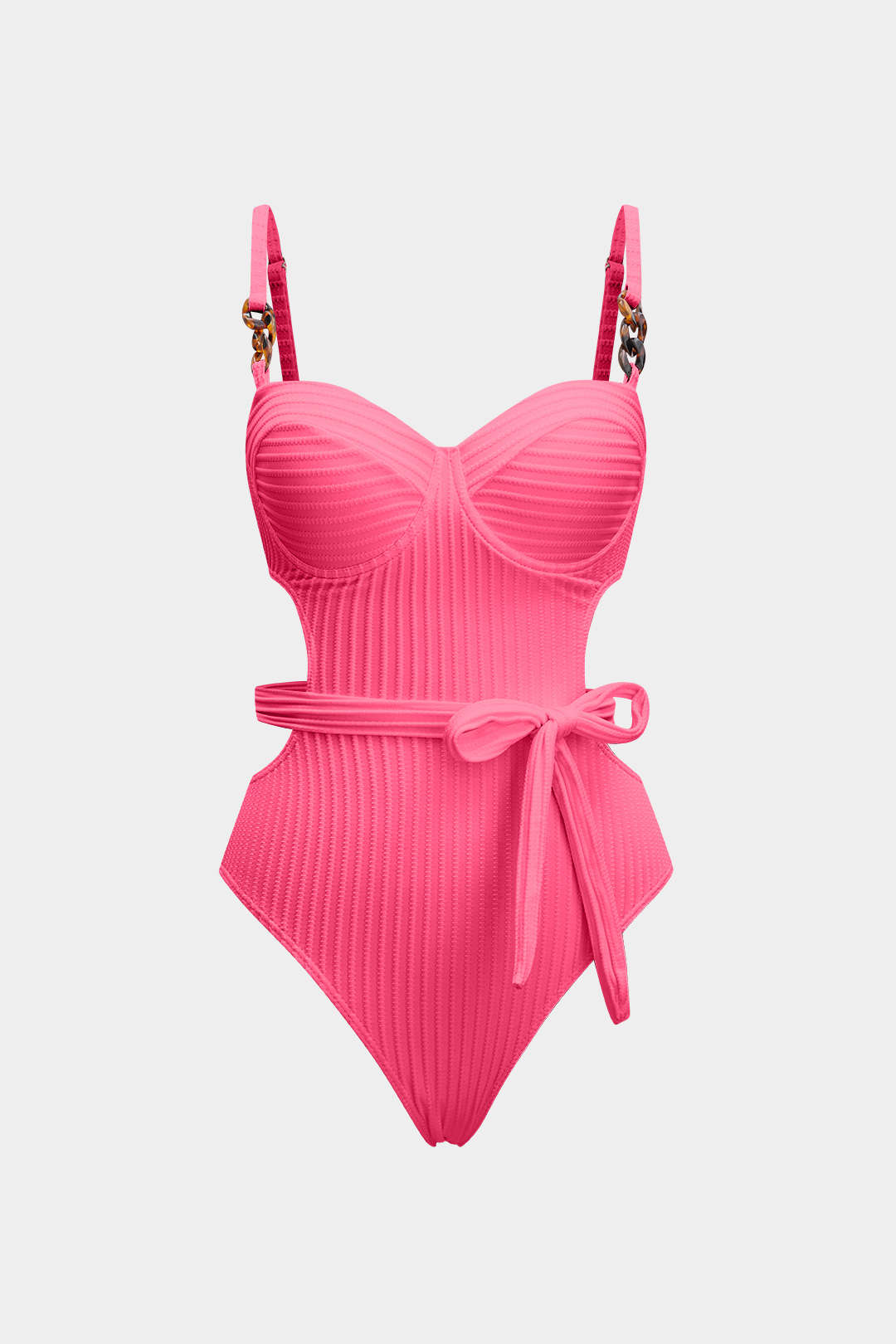 Noir Ribbed Belted One-Piece Swimsuit