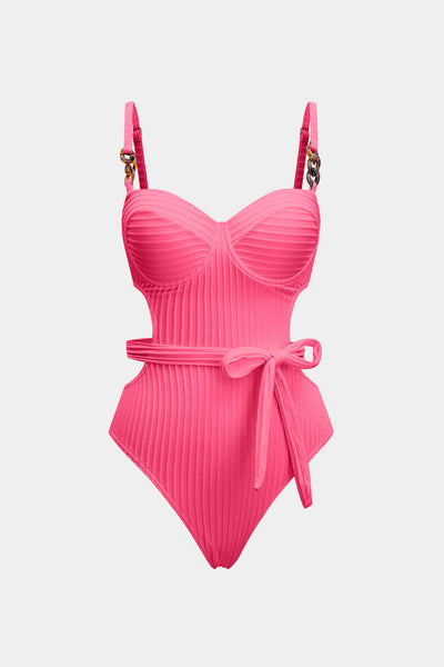 Noir Ribbed Belted One-Piece Swimsuit