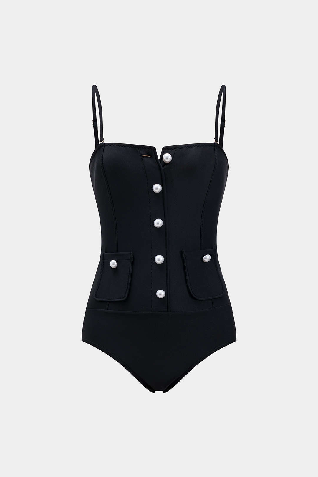 Pearl-Button Bustier One-Piece Swimsuit