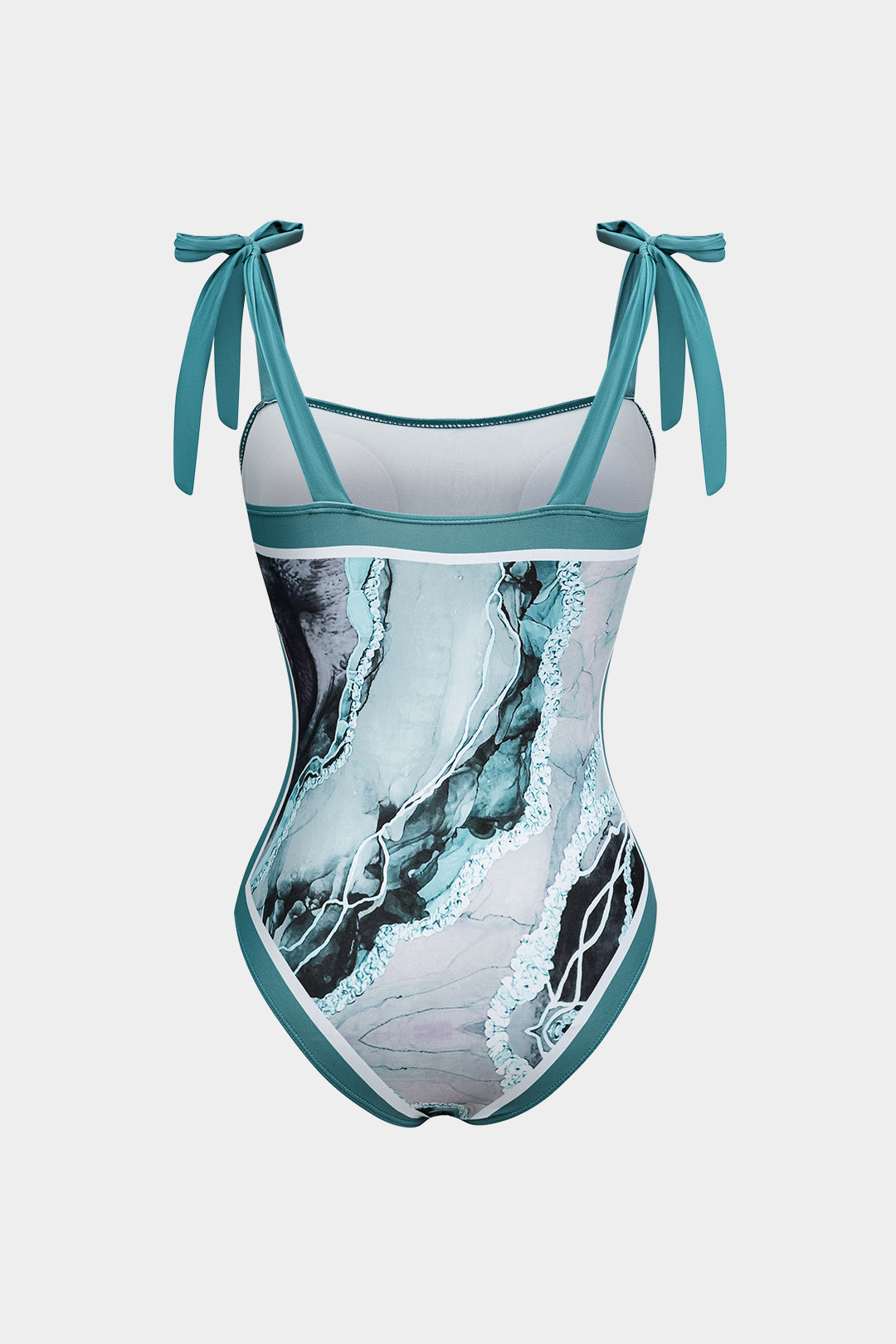 Abstract Print Tummy Control Slip Swimwear And Ruched Tie Front Cover Up Set