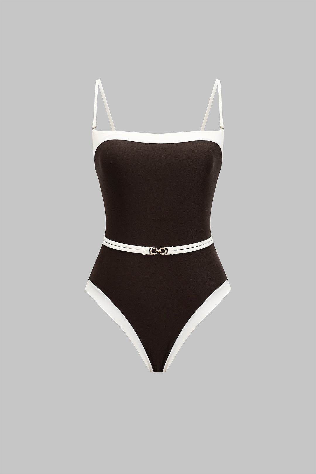 Contrast-Trim Link-Belt One Piece Swimsuit