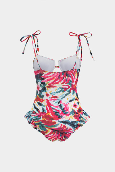 Tie-Strap Peplum Keyhole One-Piece Swimsuit