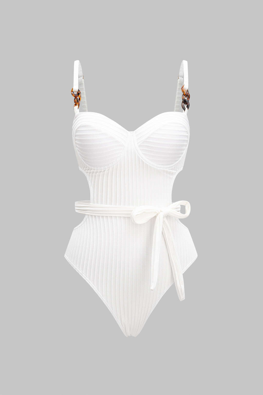 Noir Ribbed Belted One-Piece Swimsuit