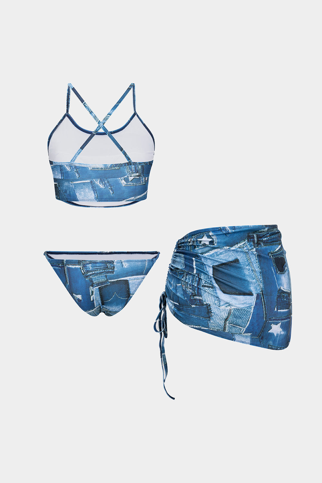 Graphic Patchwork 3-Piece Bikini Set