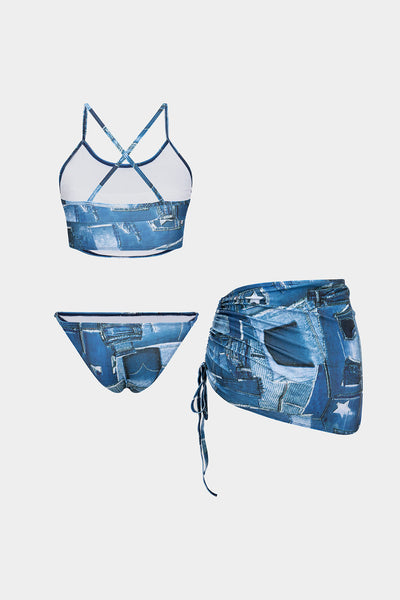 Graphic Patchwork 3-Piece Bikini Set
