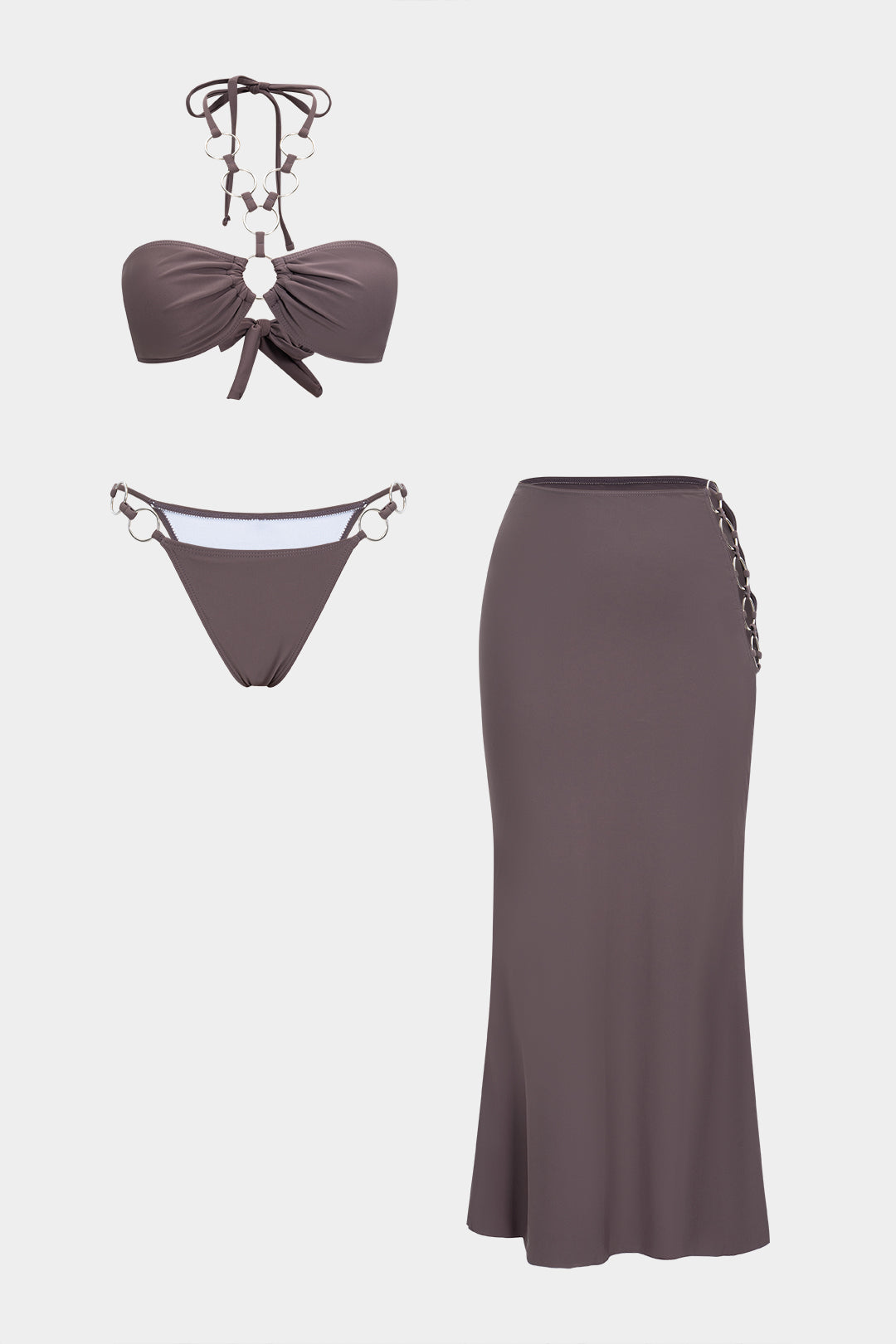 Ring-Chain Bandeau 3-Piece Swim Set