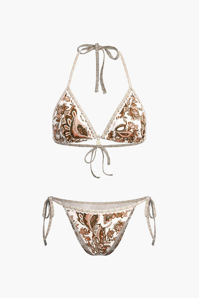Graphic Paisley Tie-Side Bikini Set
