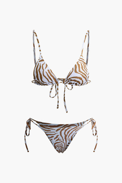 Leopard Stripe Tie-Side Bikini Set