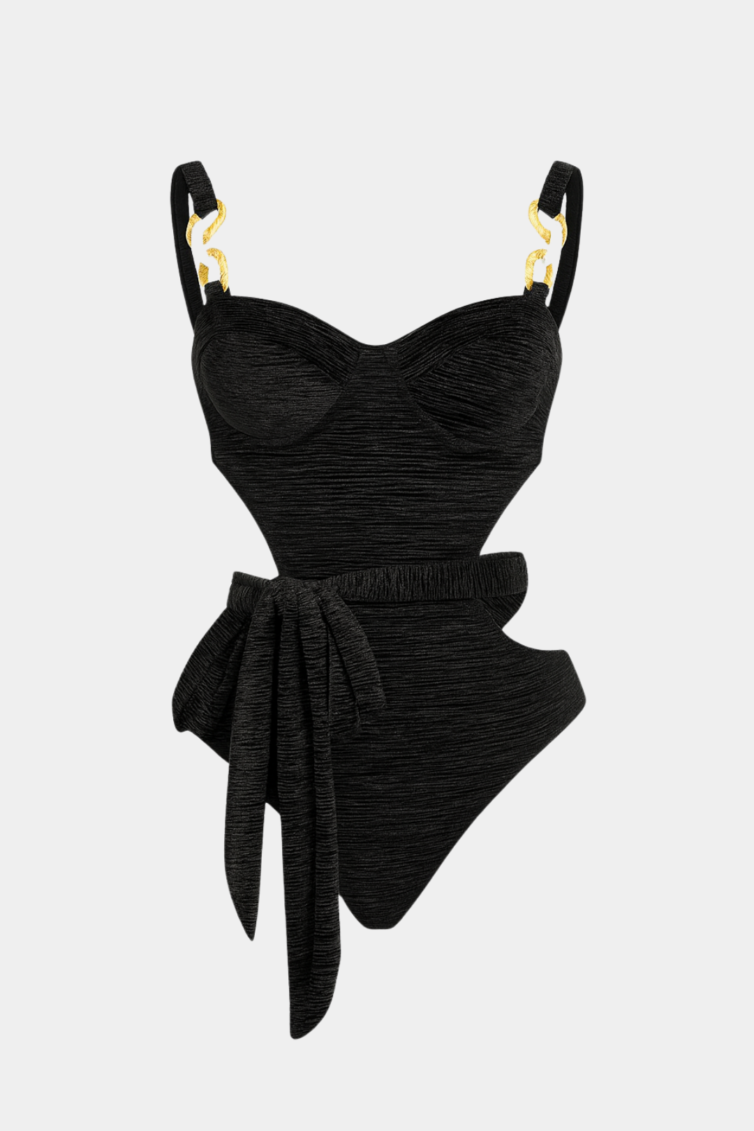 Sash-Belt Bustier Cutout One-Piece Swimsuit