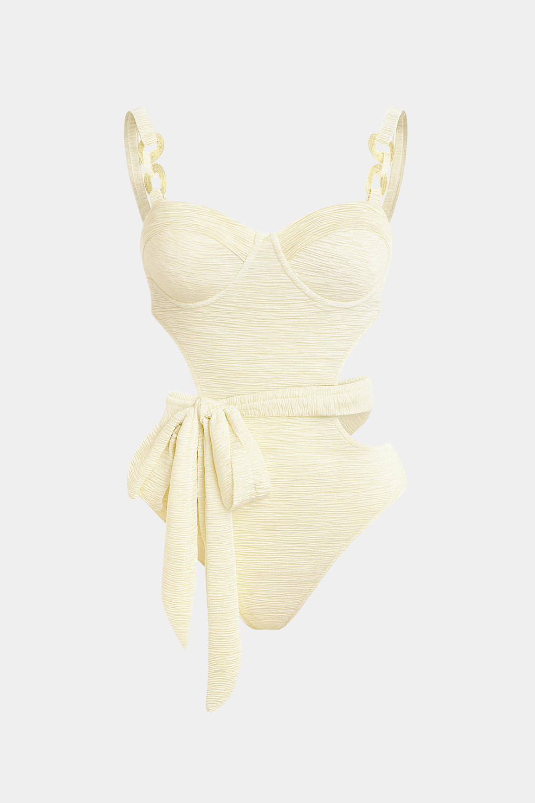 Sash-Belt Bustier Cutout One-Piece Swimsuit