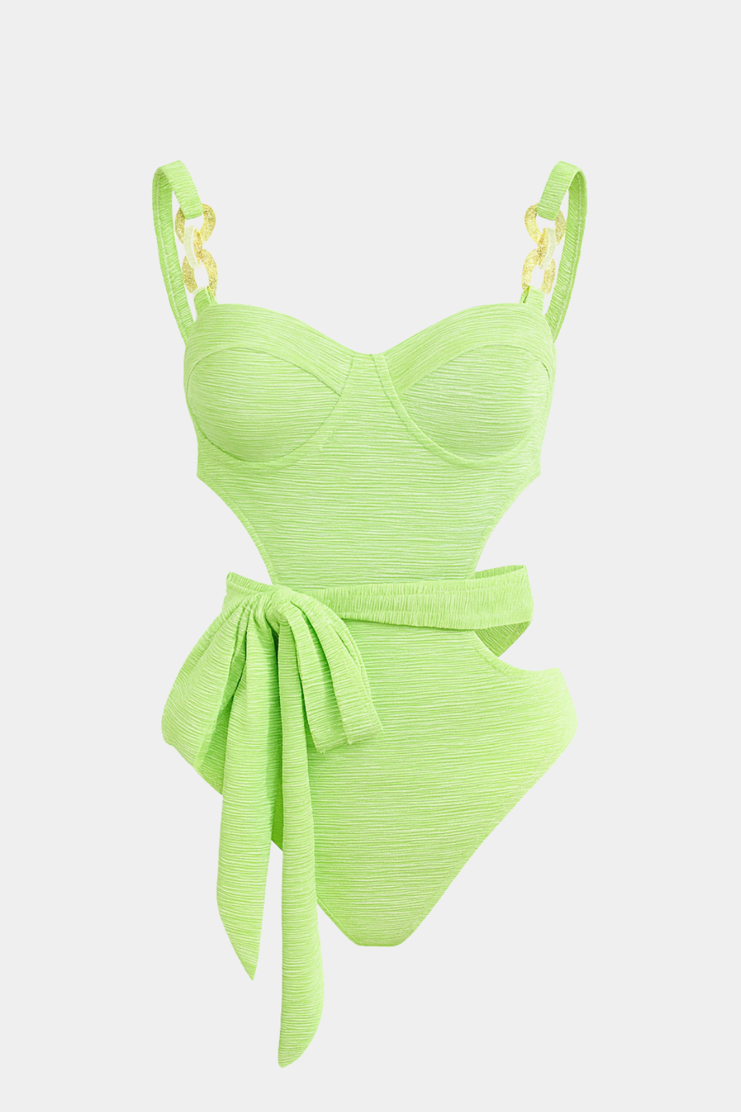 Sash-Belt Bustier Cutout One-Piece Swimsuit