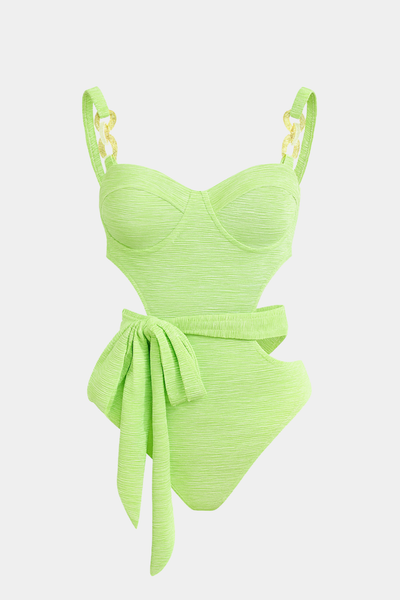 Sash-Belt Bustier Cutout One-Piece Swimsuit
